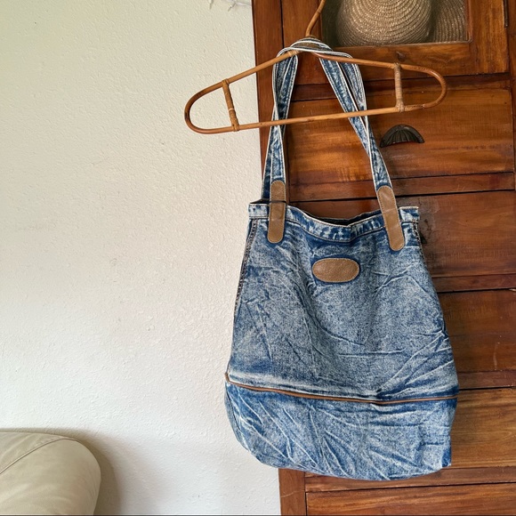 80s denim jean tote hobo oversized purse bag - Picture 1 of 8